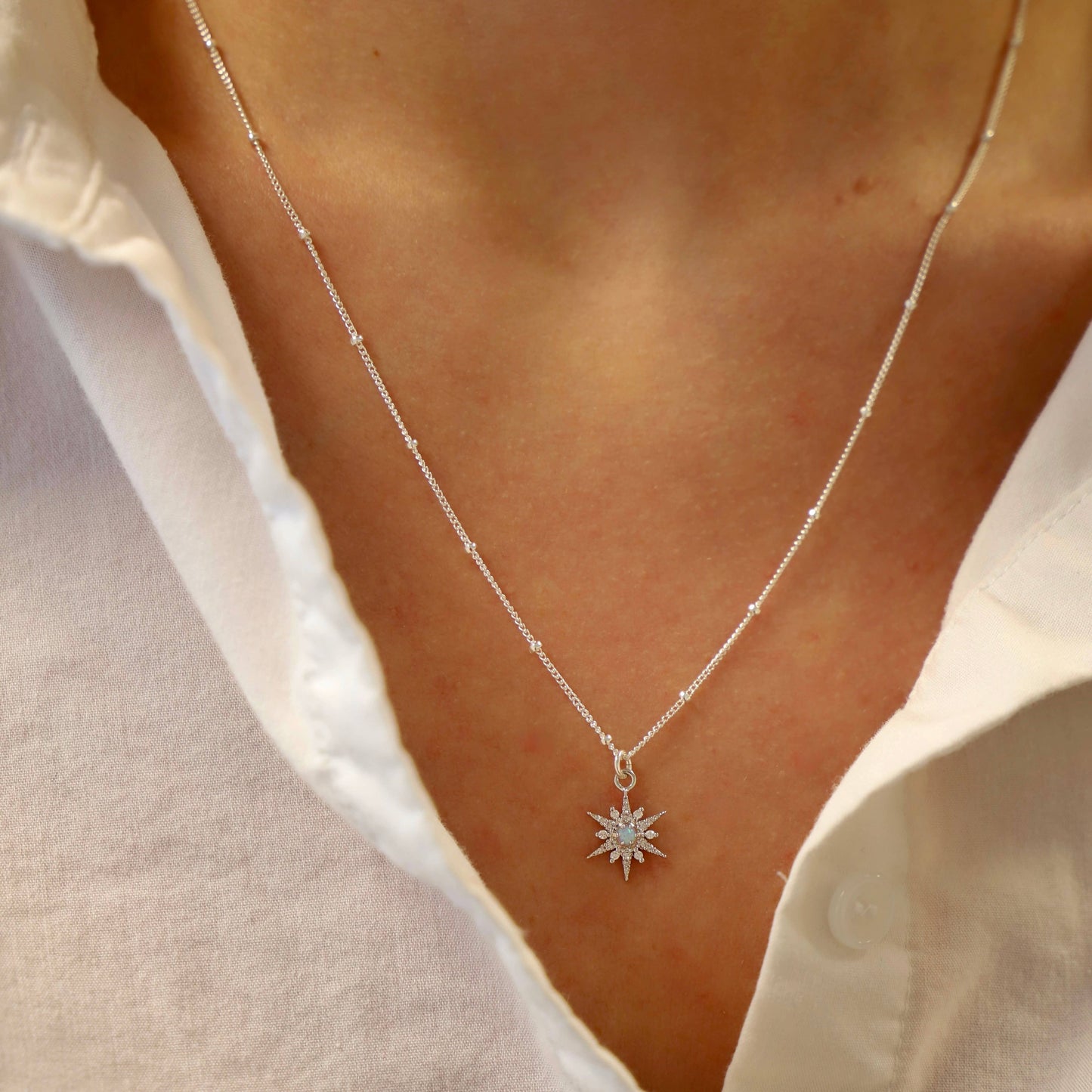SILVER OPAL STARBURST NECKLACE