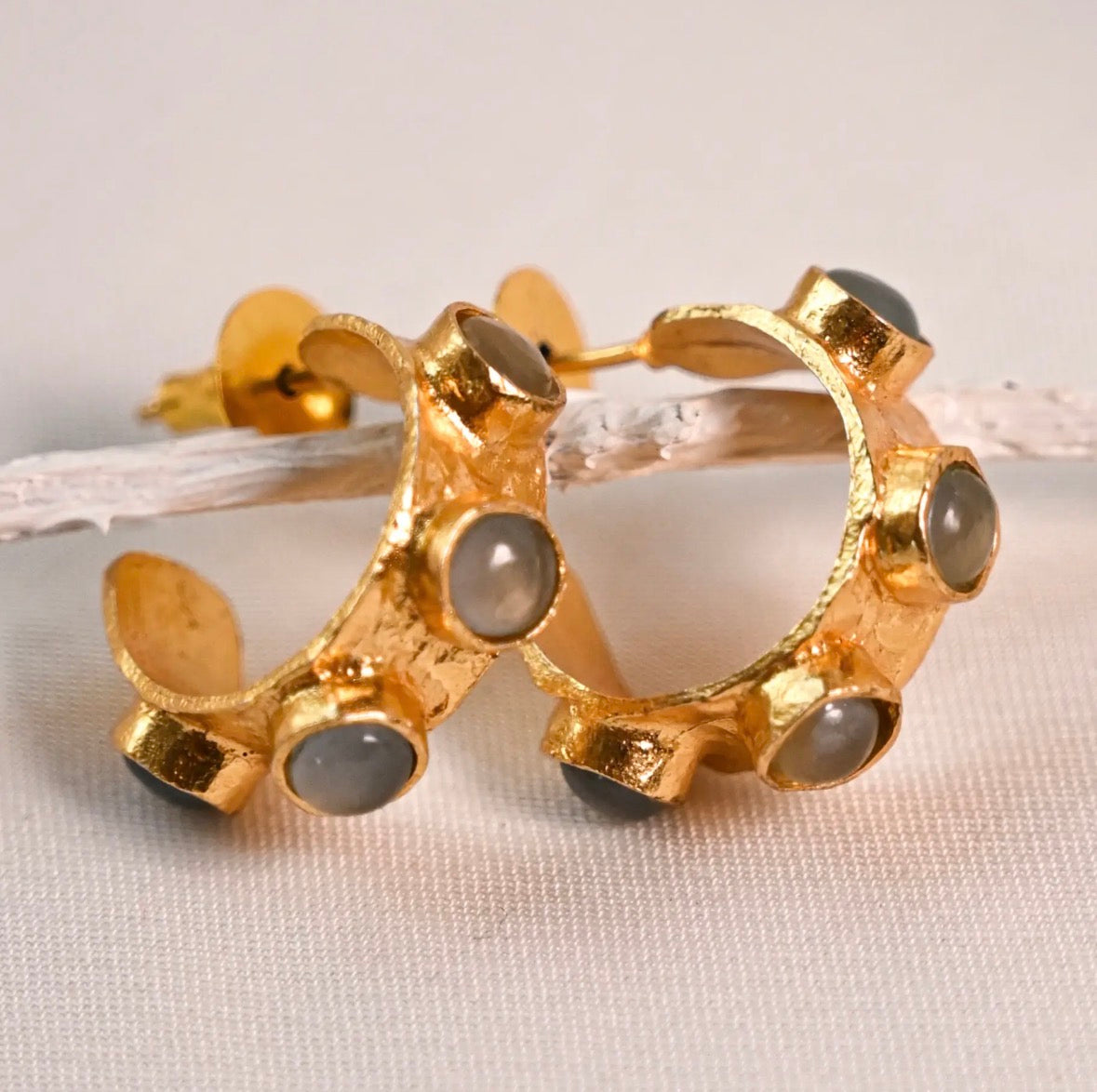 Gold Hoop Earrings Natural Onyx