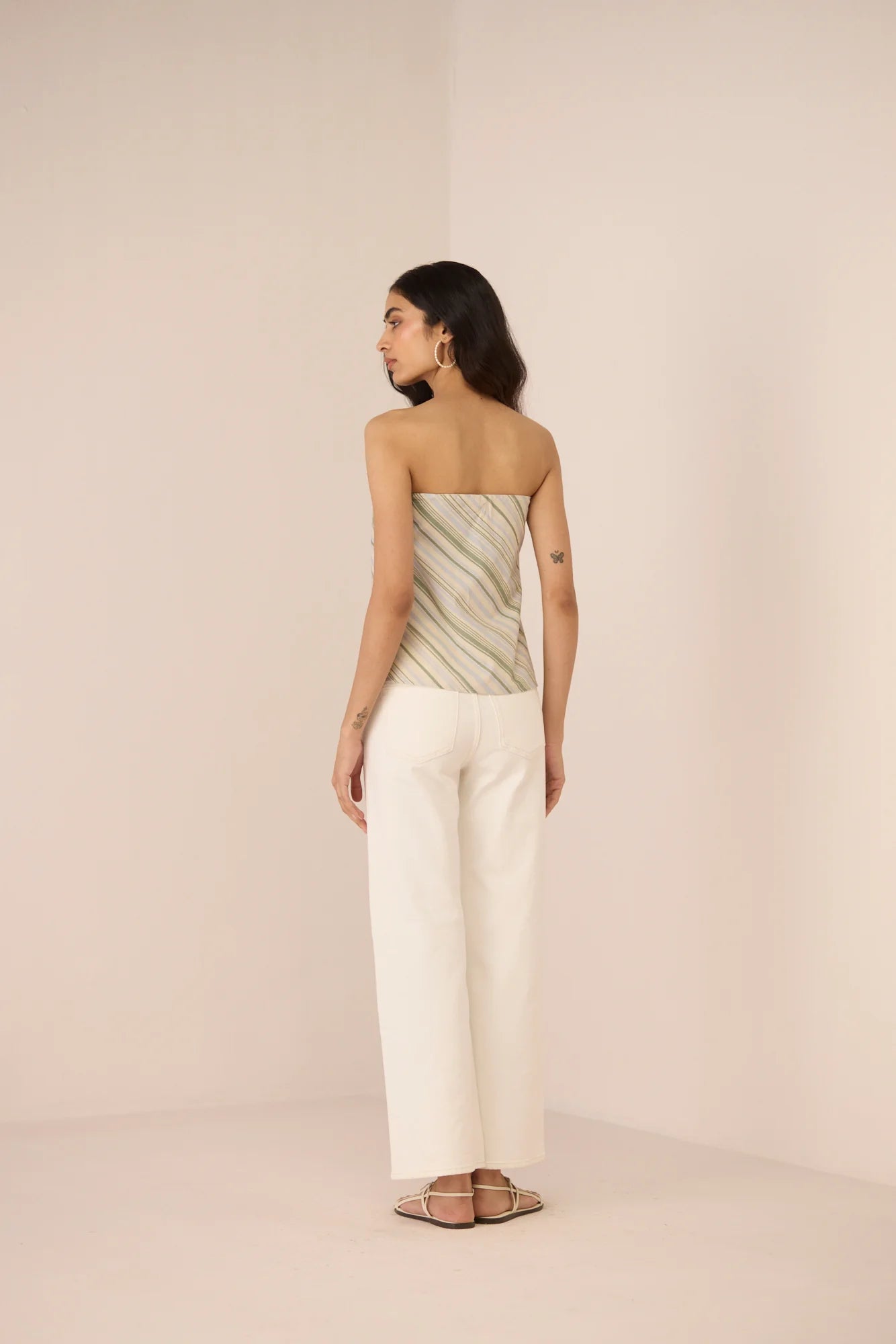 Back view of the Josie Diagonal Stripe Tube Top showing the strapless fit and diagonal stripe pattern.