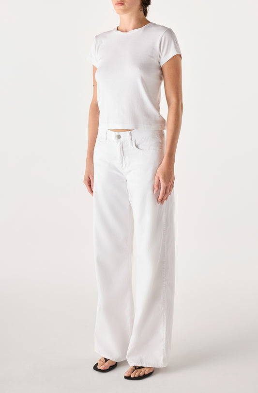Regina Pant crisp white mid-rise full-length wide-leg cotton pants side view