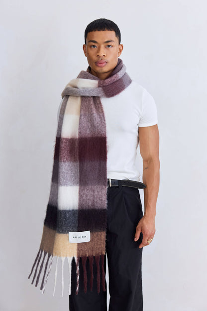 The Reykjavik Scarf - 100% Recycled - Black Check Purple/Brown - FW25