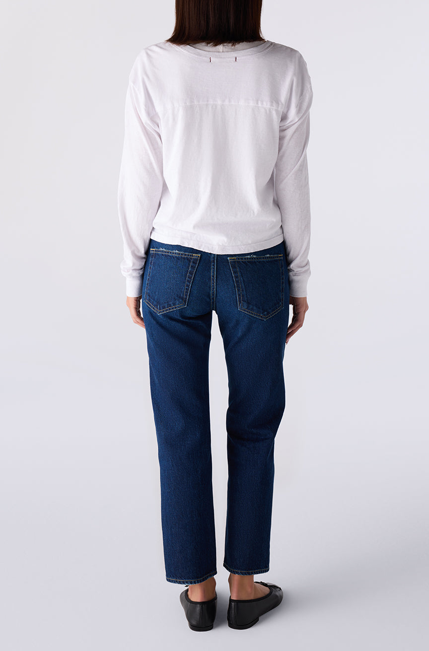 143 Jean medium blue wash straight-leg cropped jeans back view with five-pocket detail