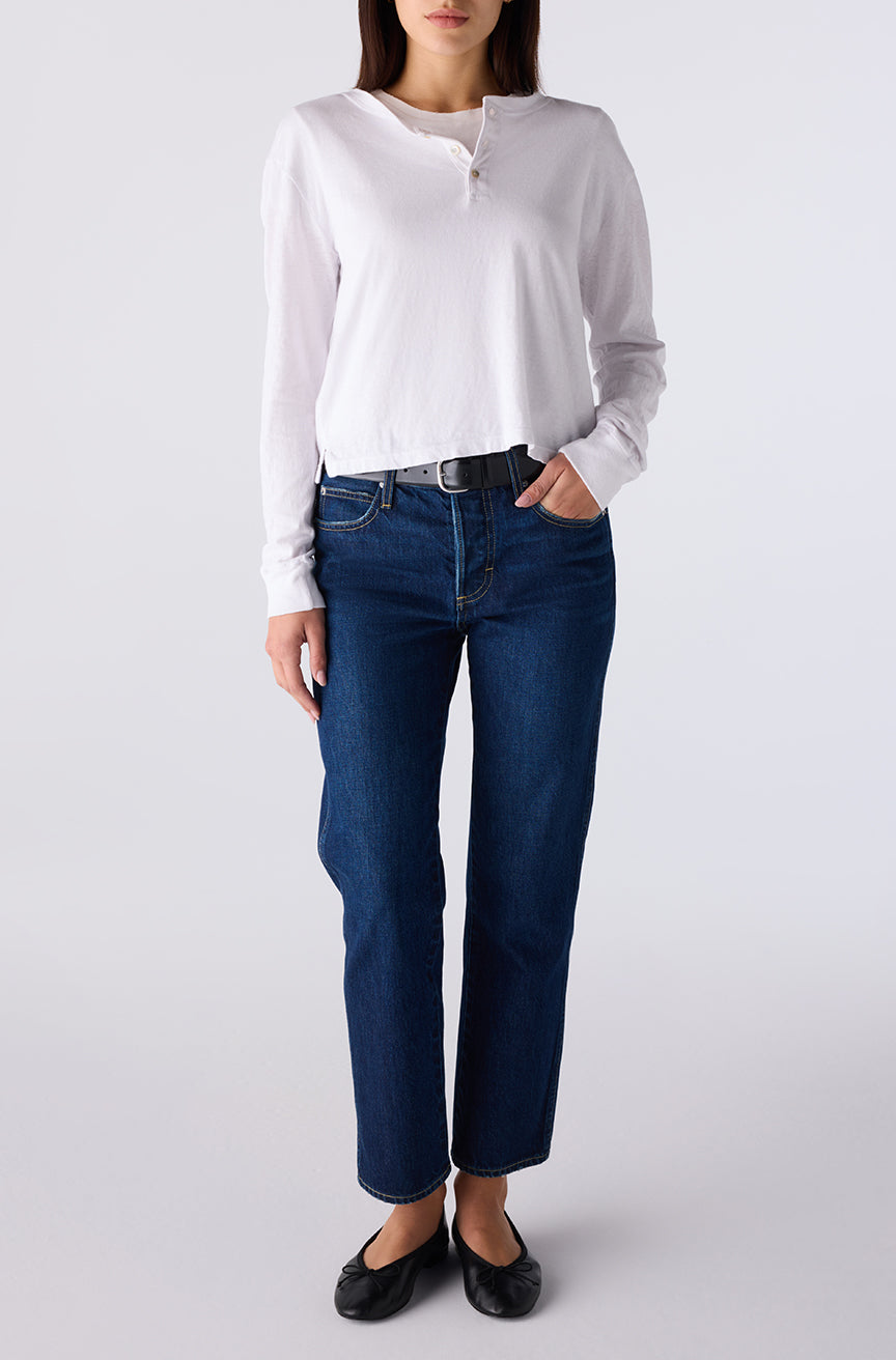 143 Jean medium blue wash mid-rise straight-leg cropped jeans front view