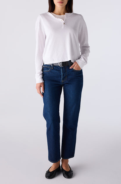 143 Jean medium blue wash mid-rise straight-leg cropped jeans front view