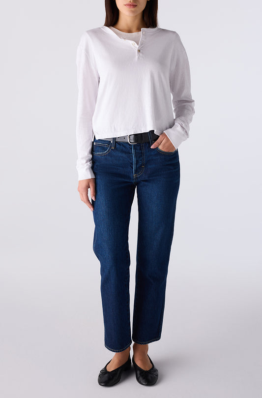 143 Jean medium blue wash mid-rise straight-leg cropped jeans front view