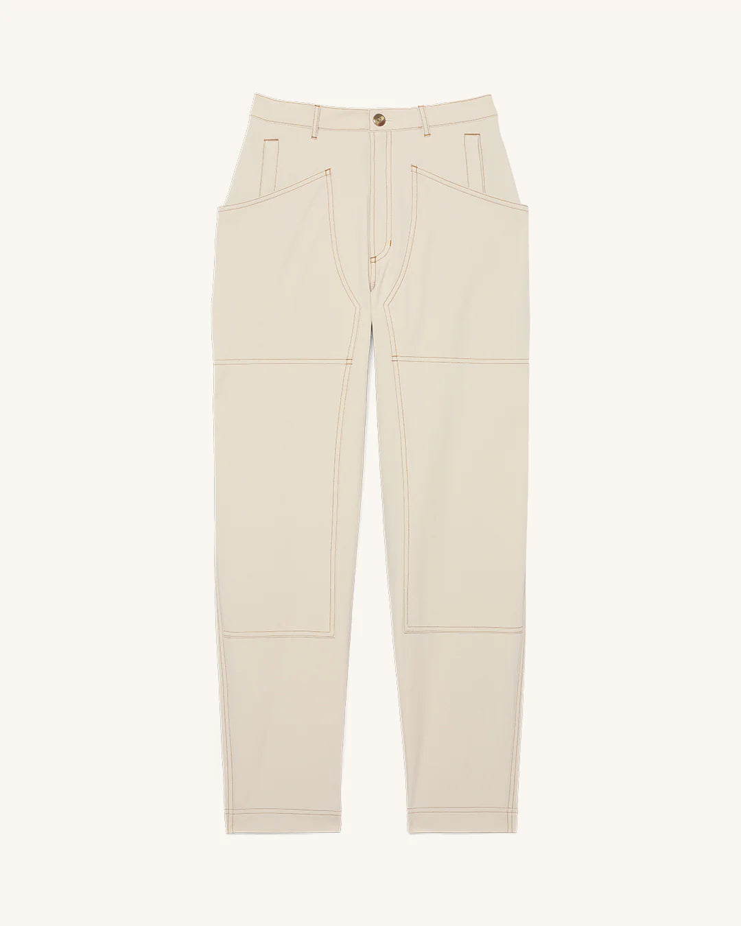 Front view of 8 Pocket Pants in Dolomite with high-rise fit and structured seams