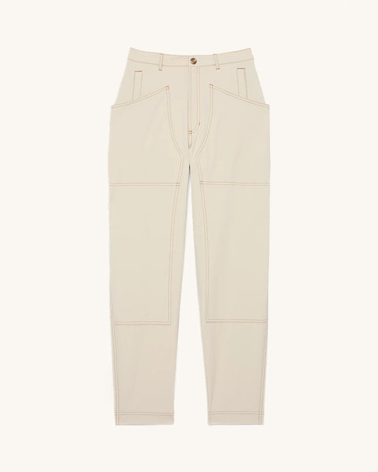 Front view of 8 Pocket Pants in Dolomite with high-rise fit and structured seams