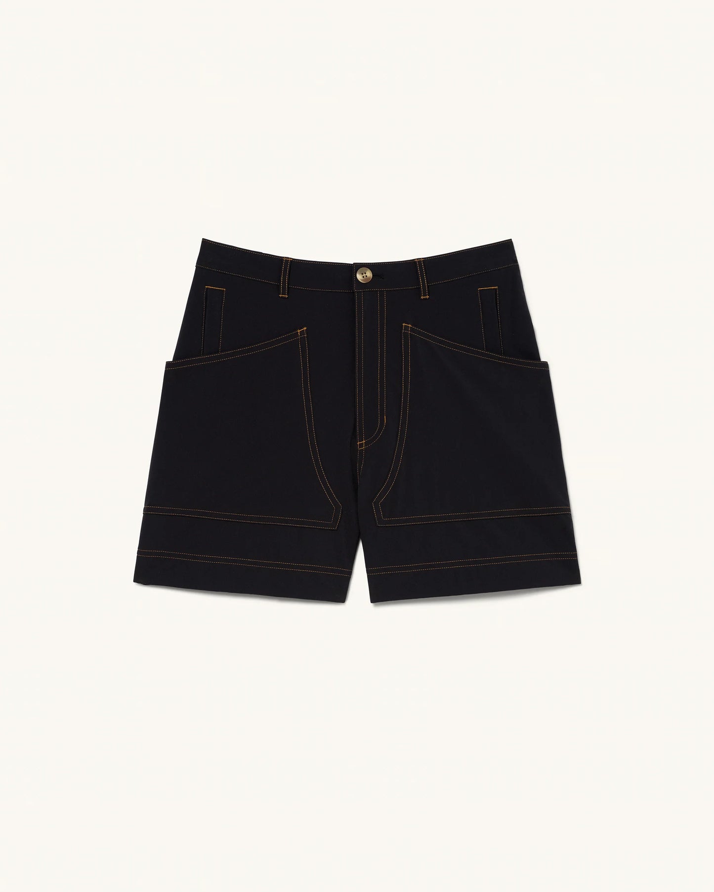 8 Pocket Shorts in Basalt front view showing contrast stitching and large front utility pockets
