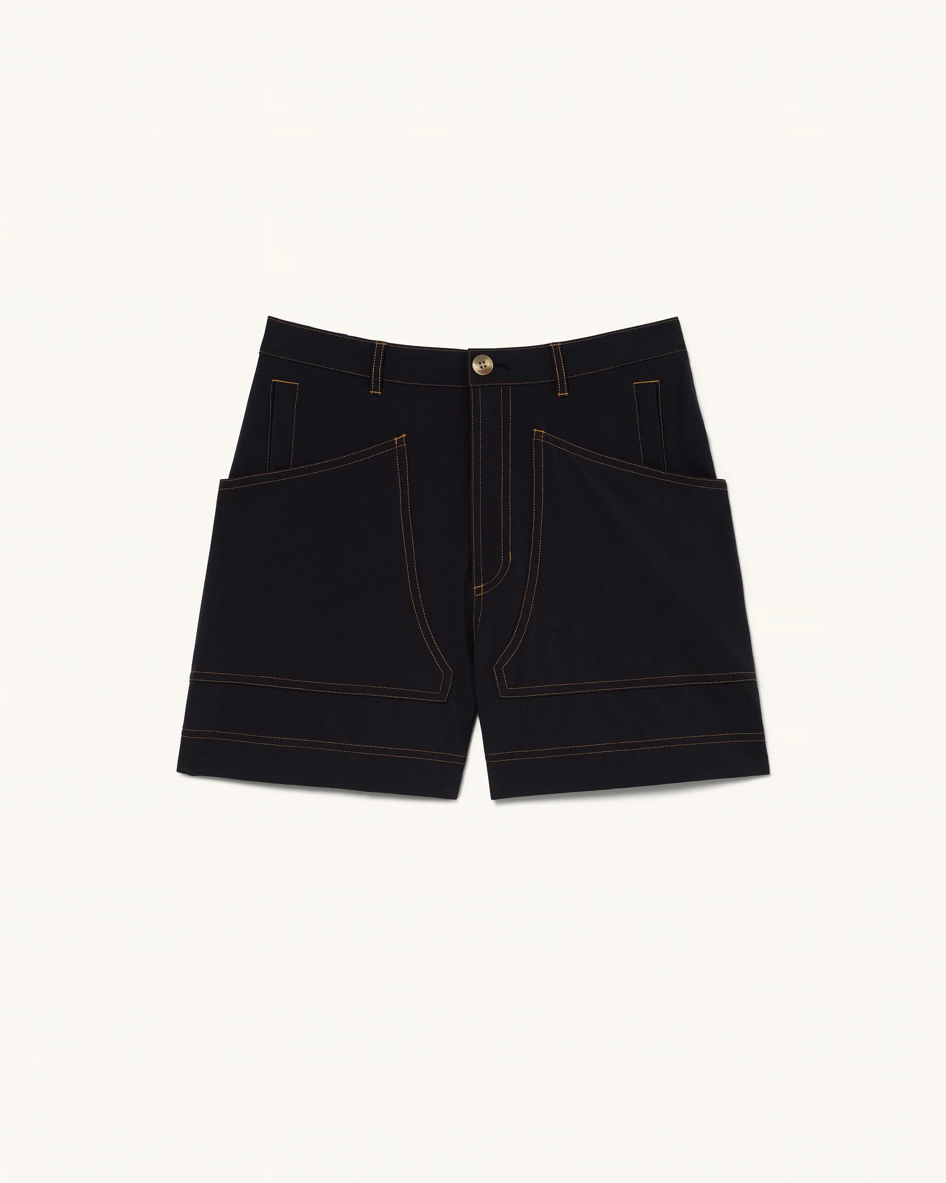 8 Pocket Shorts in Basalt front view showing contrast stitching and large front utility pockets
