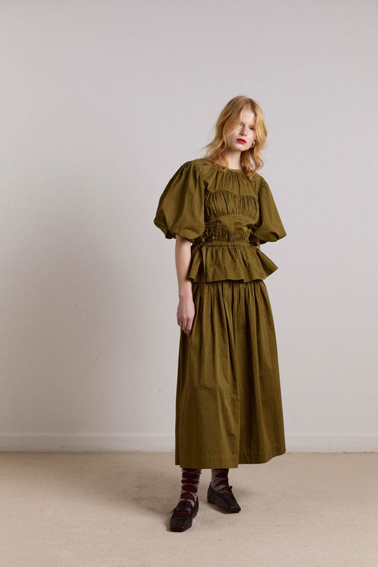 Hadley Blouse - Olive Jacquard Satin