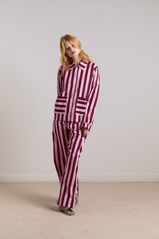 Florie PJ Set - Burgundy/Pink Stripe