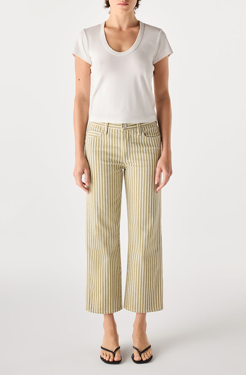 Billie Stripe Pant olive and ivory rally stripe mid-rise cropped wide-leg cotton pants front view