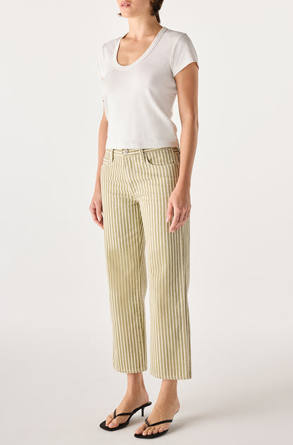 Billie Stripe Pant olive and ivory rally stripe mid-rise cropped wide-leg cotton pants side view