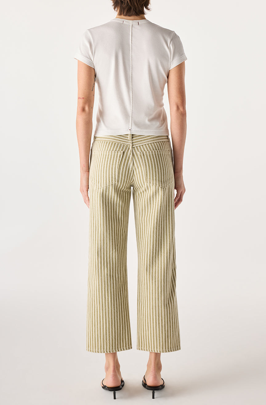 Billie Stripe Pant olive and ivory rally stripe cropped wide-leg cotton pants back view with pocket detail