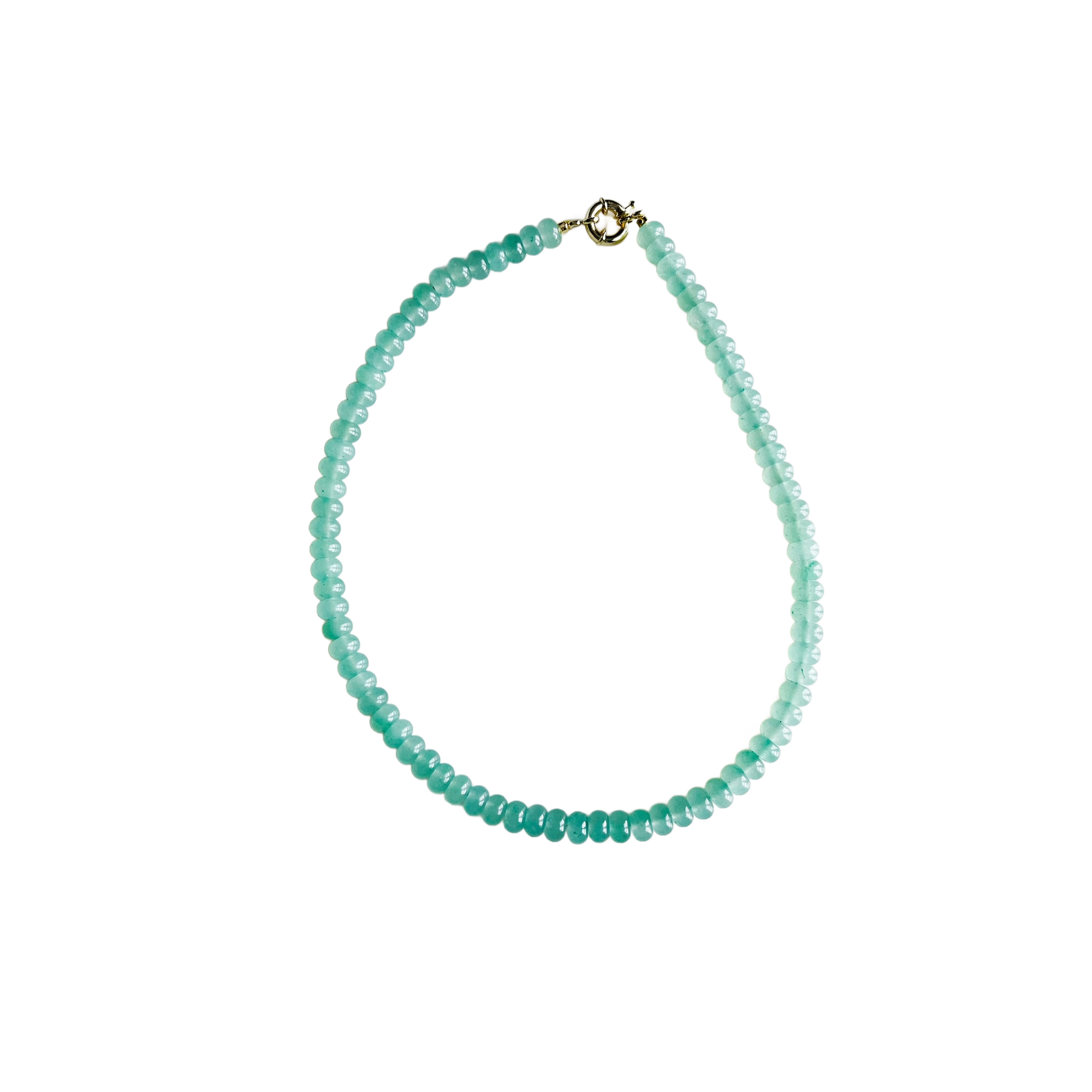 Light green aventurine gemstone bead necklace with an 18kt gold-plated clasp, handmade in Charleston, South Carolina.