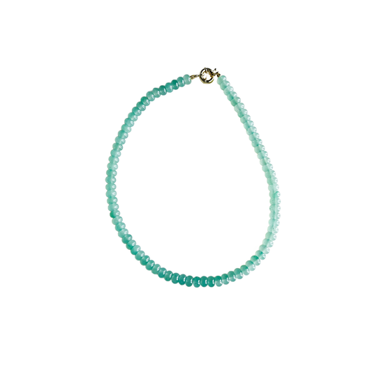 Light green aventurine gemstone bead necklace with an 18kt gold-plated clasp, handmade in Charleston, South Carolina.