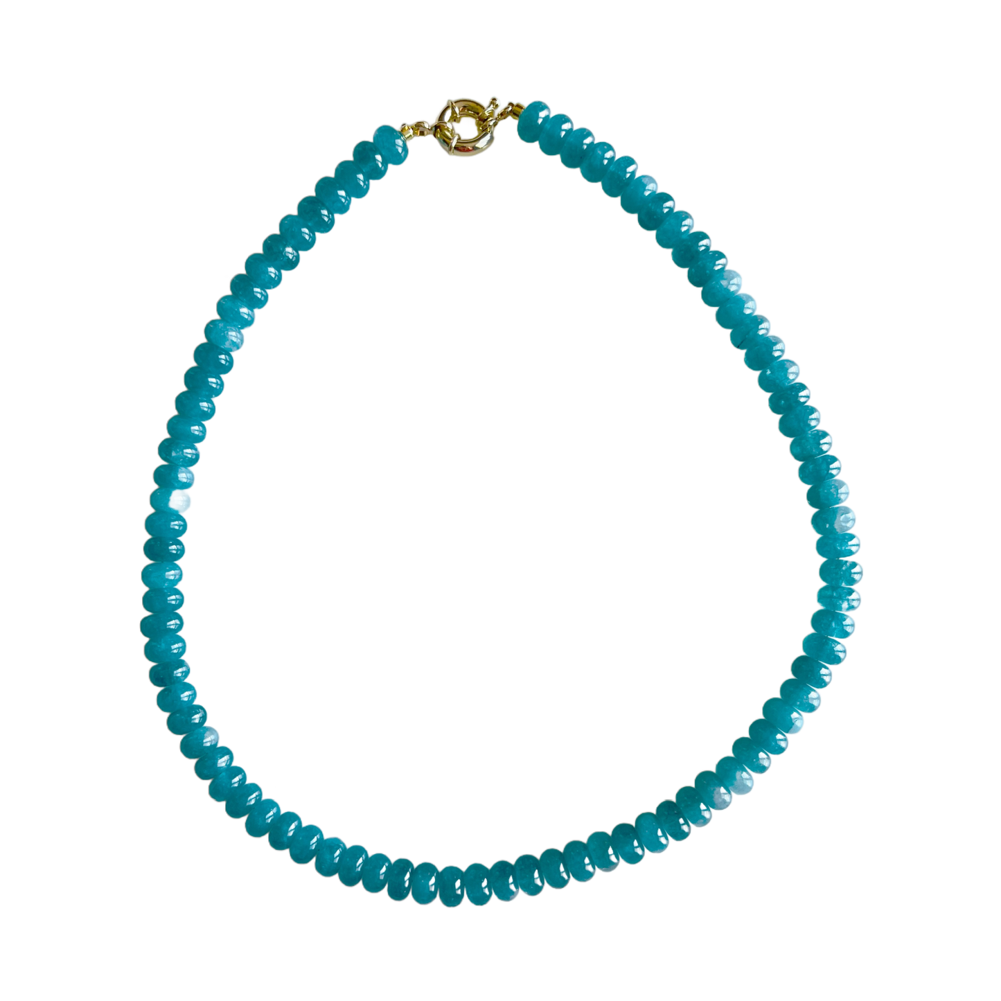 Peacock blue gemstone bead necklace with an 18kt gold-plated clasp, handmade in Charleston, South Carolina.