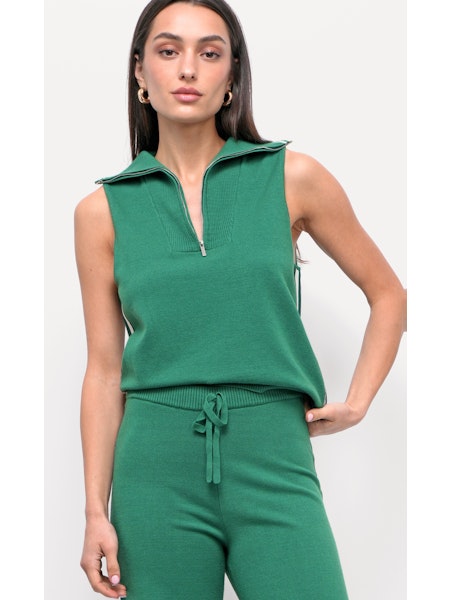 Weston Sleeveless Half Zip Athletic Stripe Knit Top