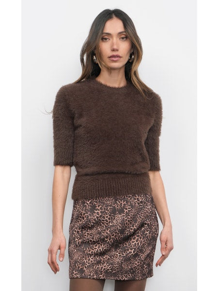 Odette Fuzzy Elbow Sleeve Knit Top