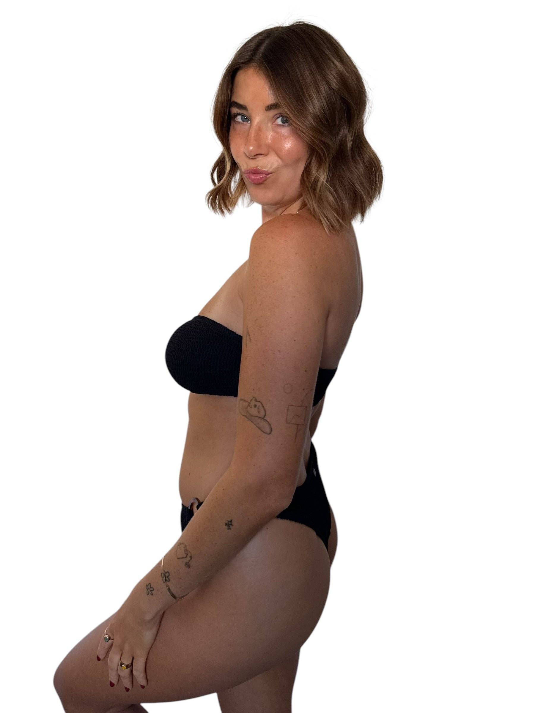 Side view of the Grayce Bottom in Midnight, showing the high-cut fit and side profile.