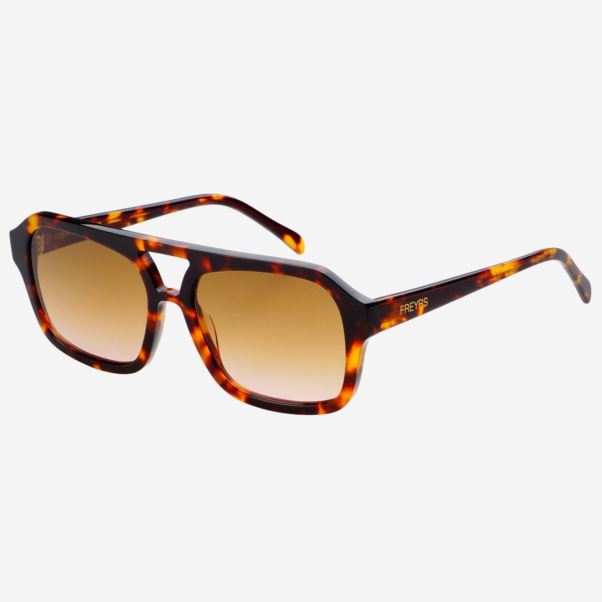 Angled view of Havana Acetate Aviator Sunglasses with tortoise acetate frames and brown gradient lenses.