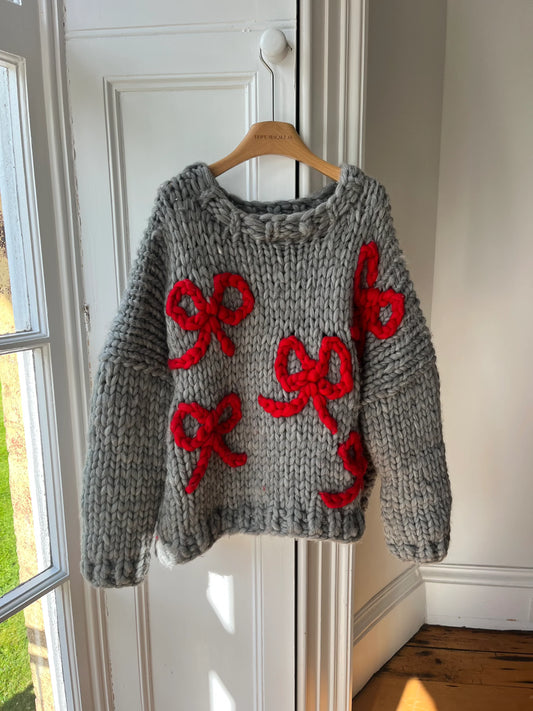 Grey Chunky Bow Sweater