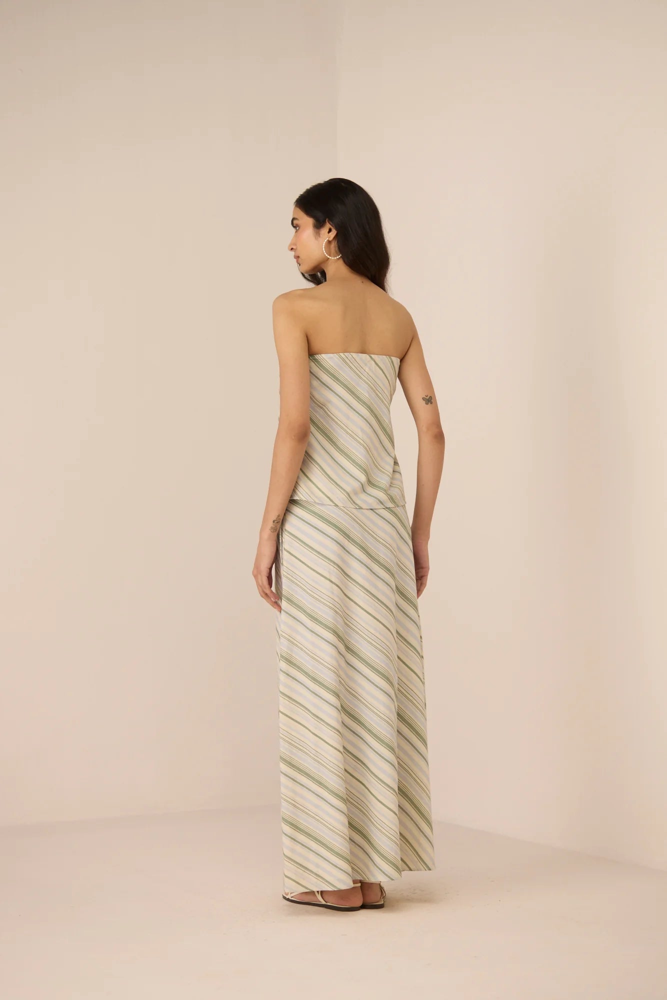 Back view of the Josie Skirt in Shoreline, styled as a coordinated set with the matching top.