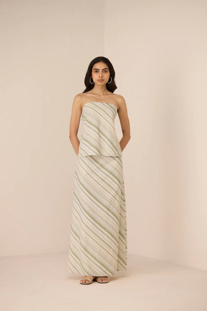 Model wearing the Josie Skirt in Shoreline with the matching Josie Top, shown from the front.