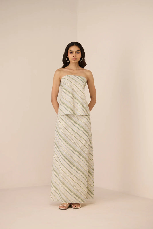 Model wearing the Josie Skirt in Shoreline with the matching Josie Top, shown from the front.