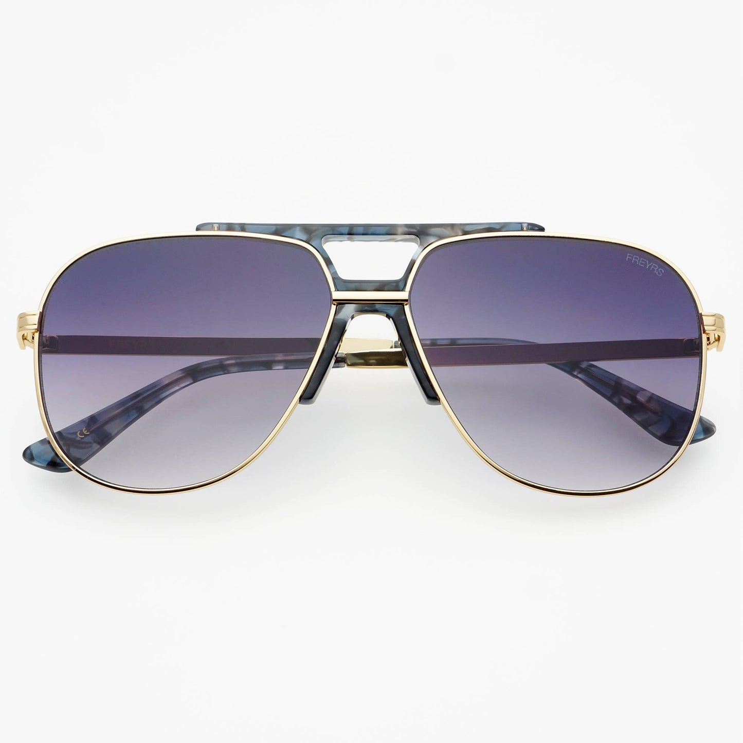 Front view of Logan acetate aviator unisex sunglasses featuring a light gold frame and gray gradient lenses.