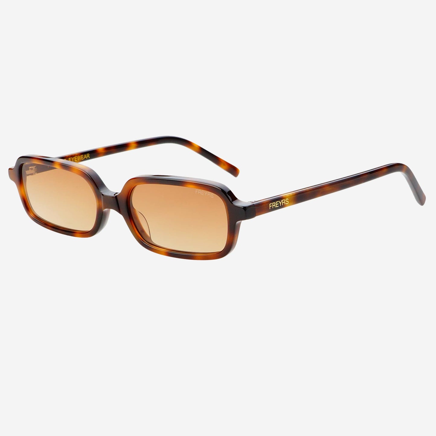 Miki acetate rectangular unisex sunglasses in tortoise acetate with brown CR39 lenses, shown in an angled view.