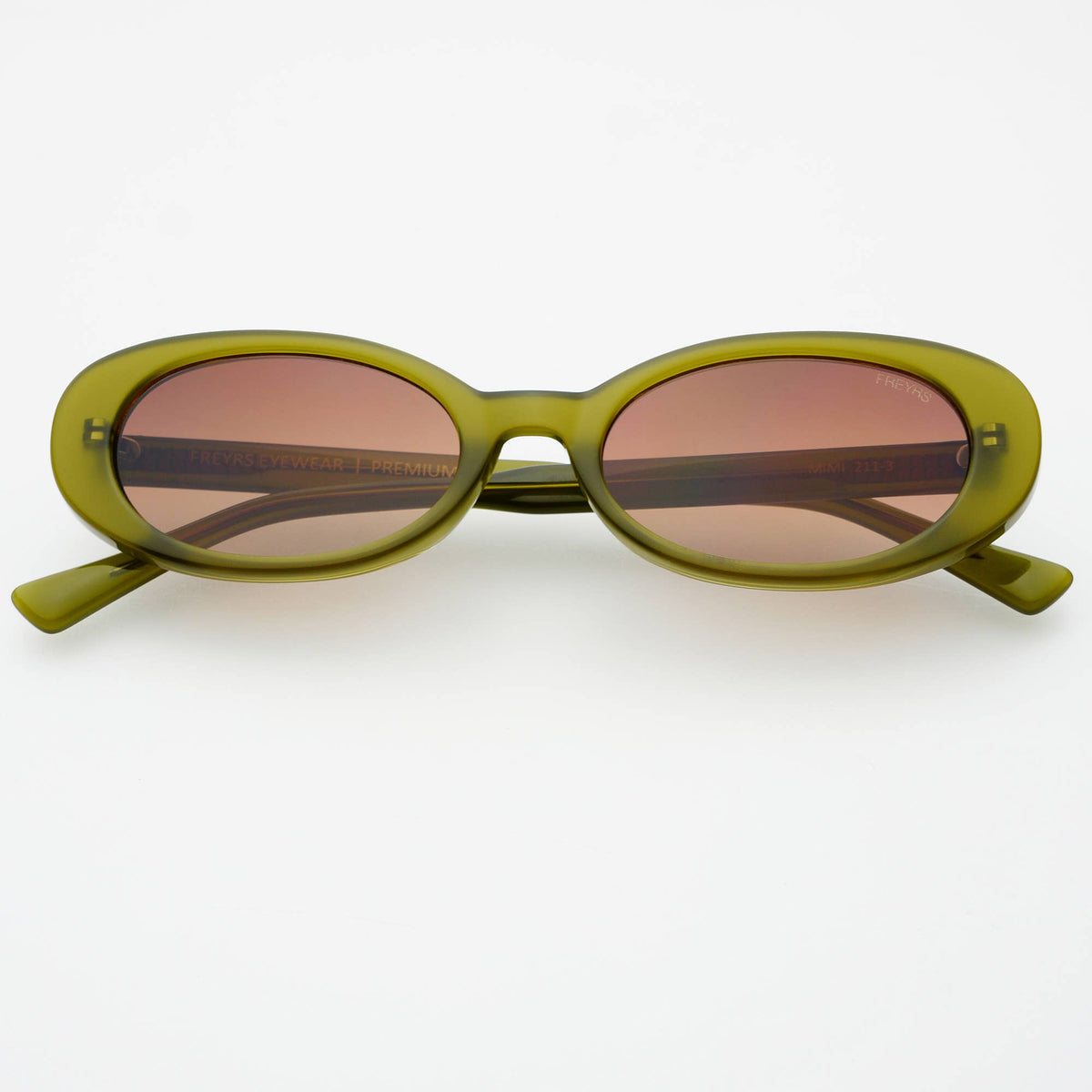 Olive Mimi acetate oval sunglasses with brown tinted lenses shown from the front.