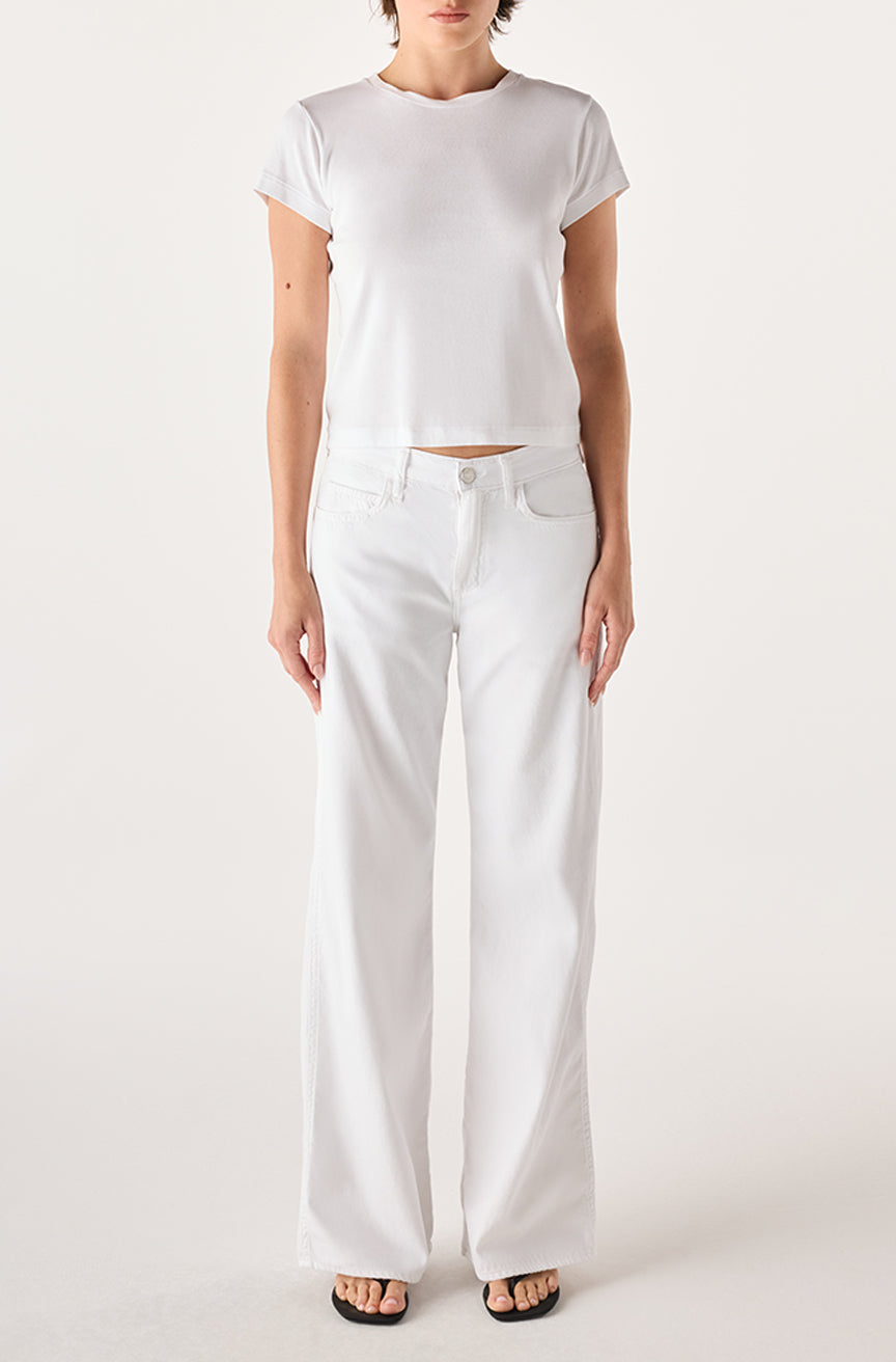 Regina Pant crisp white mid-rise full-length wide-leg cotton pants front view