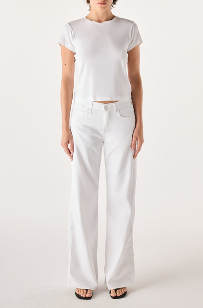 Regina Pant crisp white mid-rise full-length wide-leg cotton pants front view