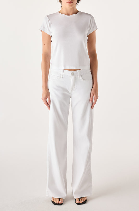 Regina Pant crisp white mid-rise full-length wide-leg cotton pants front view