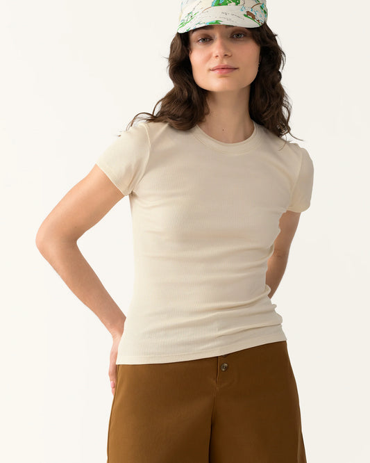 Close-up of Ribbed Merino T-Shirt showing ribbed fabric and fitted silhouette
