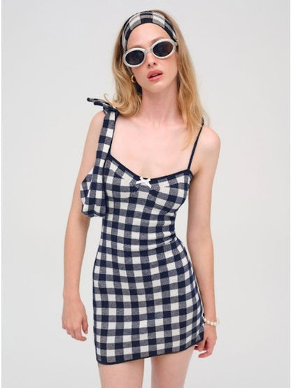 Gingham Knit Mini Dress