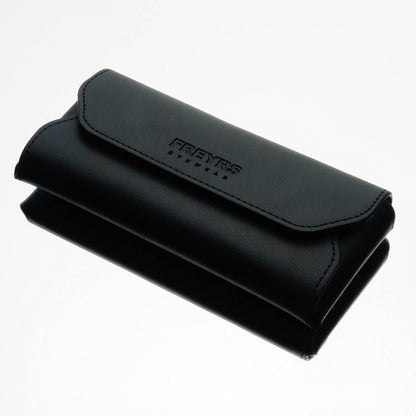 Black protective sunglasses case included with the Shay unisex aviator sunglasses.