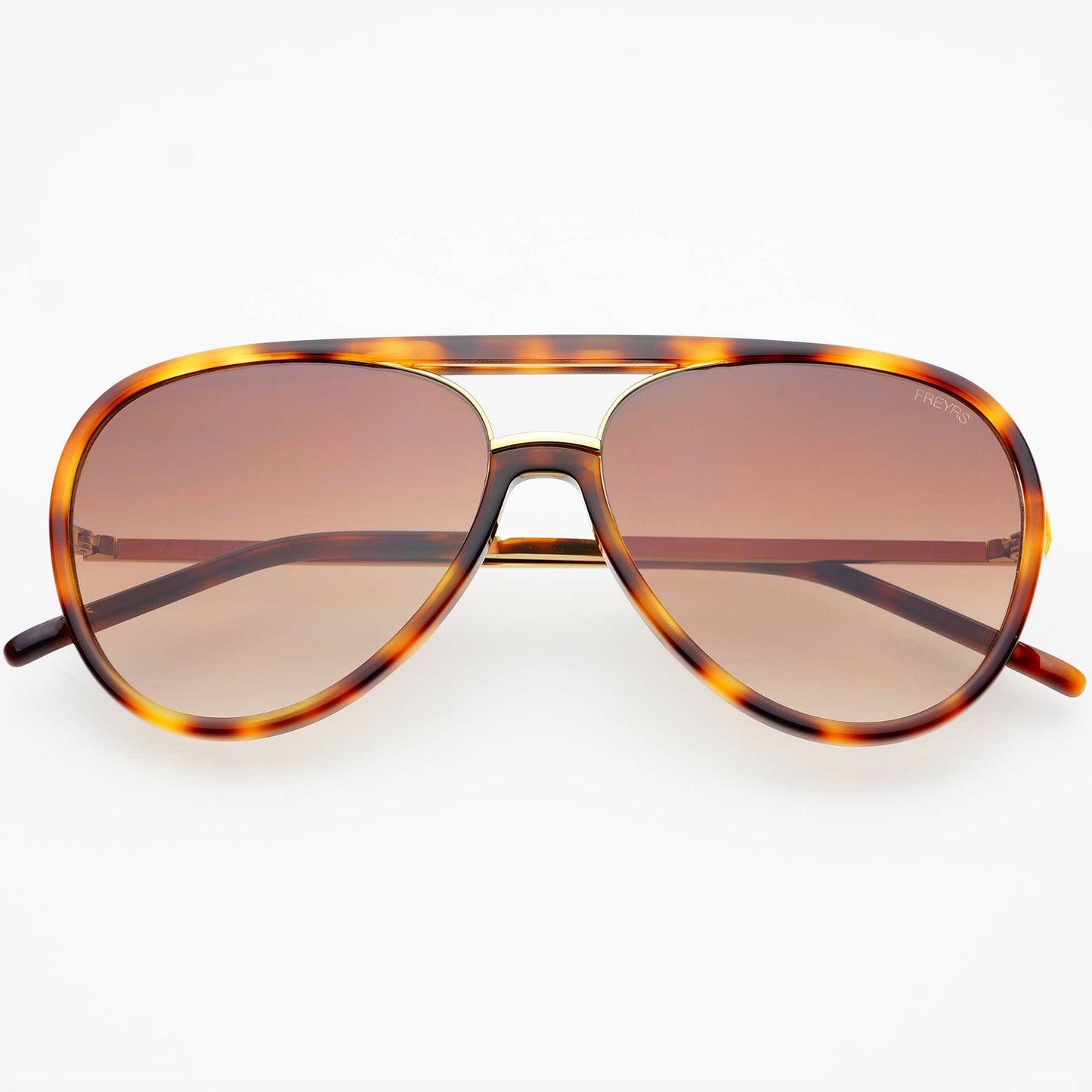 Shay Unisex Aviator Sunglasses in tortoise with gradient brown lenses, shown from the front.