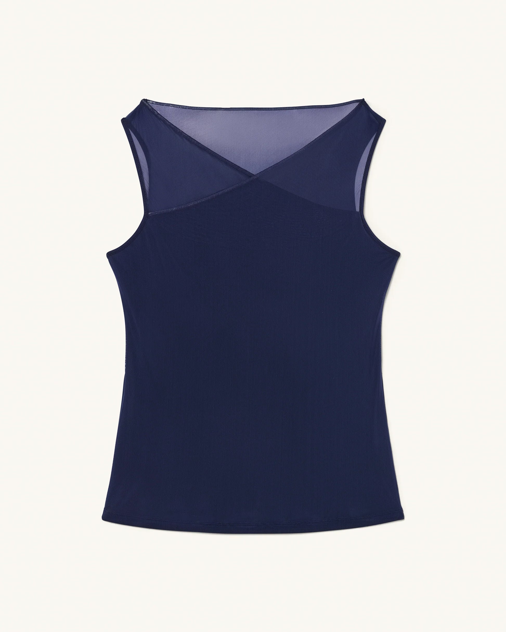 Trail Tank in Woad flat lay showing mesh neckline overlay and clean silhouette