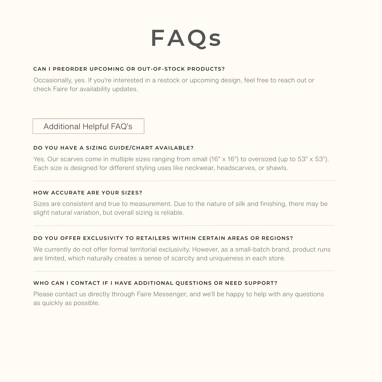 Voyager Silk FAQ graphic with additional help information about product availability, care, and customer support.