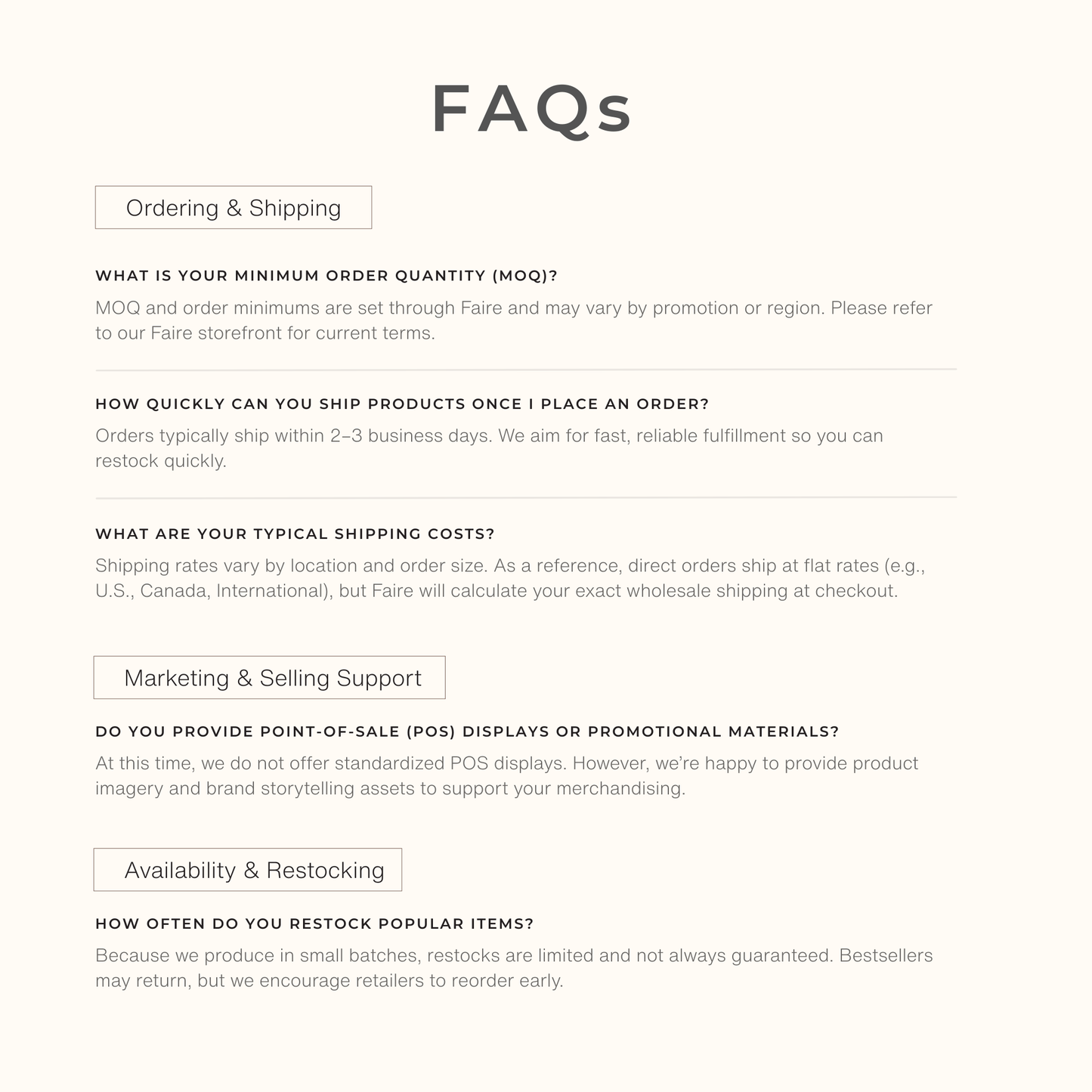 Voyager Silk FAQ graphic covering ordering, shipping, matching, sizing, and support information.