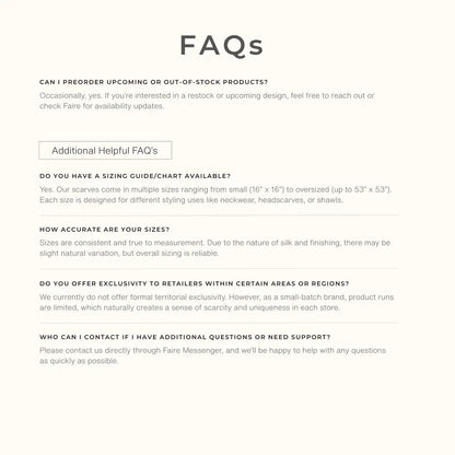 Voyager Silk retailer FAQ graphic with information about wholesale availability, SKU options, exclusivity, and point-of-purchase materials.