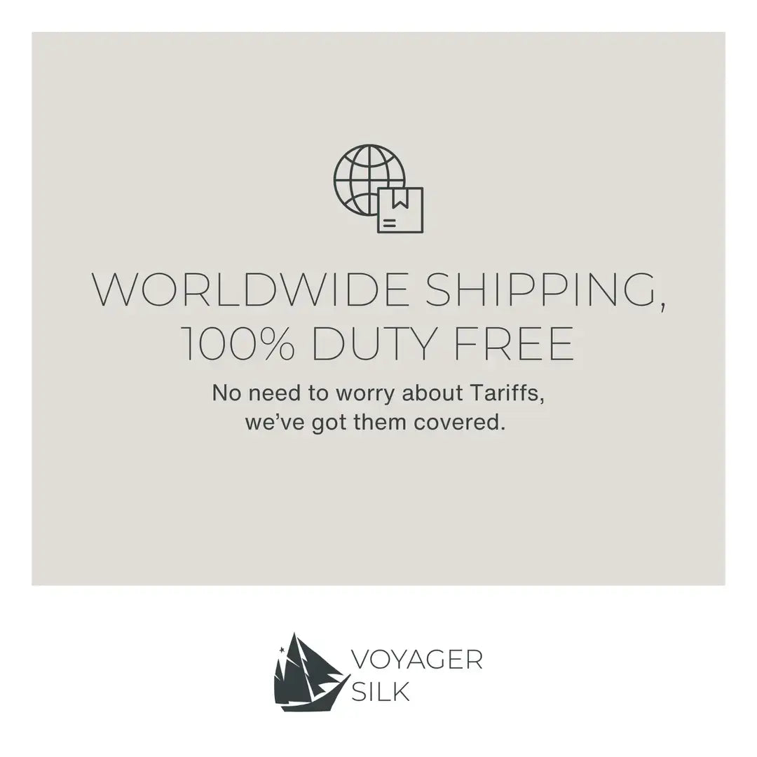Voyager Silk graphic announcing worldwide shipping with duties and tariffs covered.