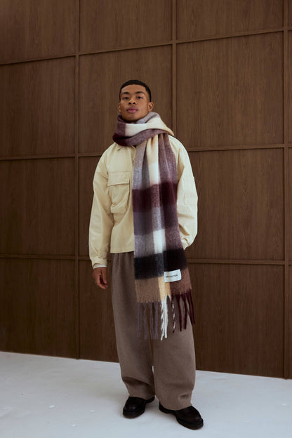 The Reykjavik Scarf - 100% Recycled - Black Check Purple/Brown - FW25