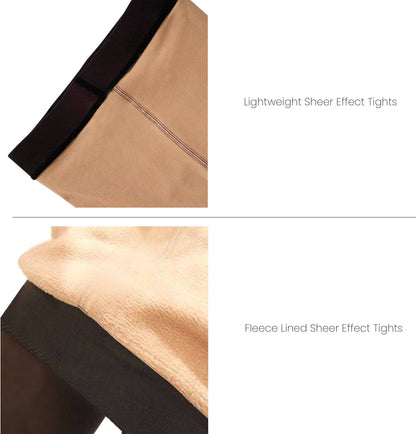 Skin Illusion Sheer Effect Tights: Beige-Black / S/M / Fleece Lined