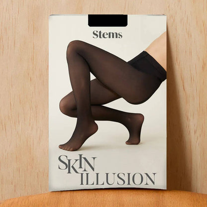 Skin Illusion Sheer Effect Tights: Beige-Black / S/M / Fleece Lined
