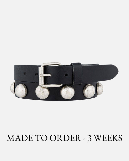 Pearl Black Skinny Design Leather Belt Women | MADE TO ORDER