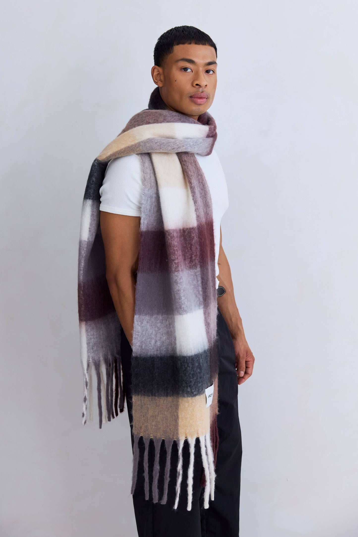 The Reykjavik Scarf - 100% Recycled - Black Check Purple/Brown - FW25