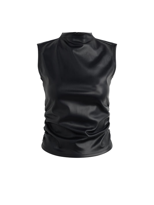 VEGAN LEATHER TOP W/SIDE SEAM RUCHING